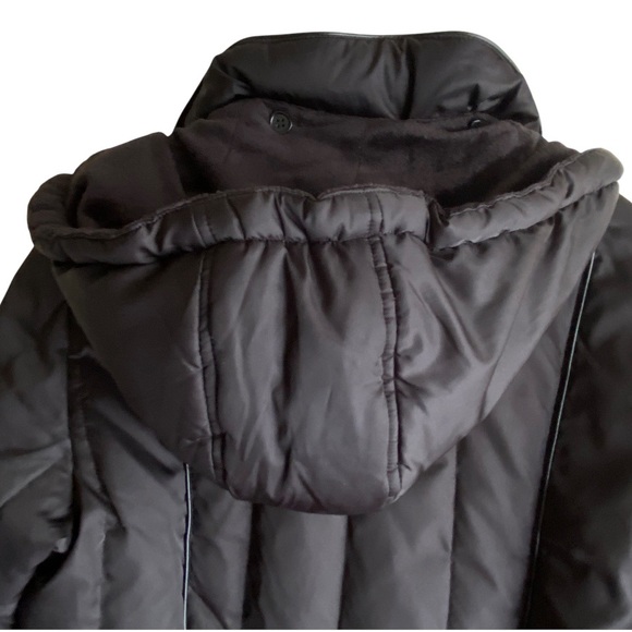 Nautica Black Down Quilted Puffer Style Long Parka Coat Sherpa Lined Hood Zip Up - Picture 11 of 13